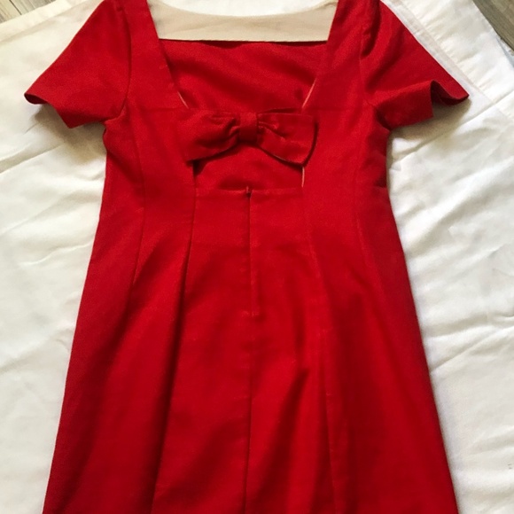 Maeve Red Bow Back Shift Dress Women’s Open Back Bow Detail Mini Short Sleeve - Picture 12 of 12